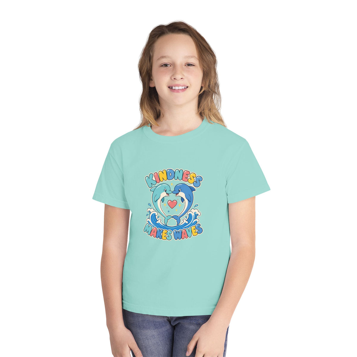 Kindness Makes Waves Kids Tee | Kindness Dolphin Kids Shirt | Youth Beach T-Shirt | Surf Kid Gift