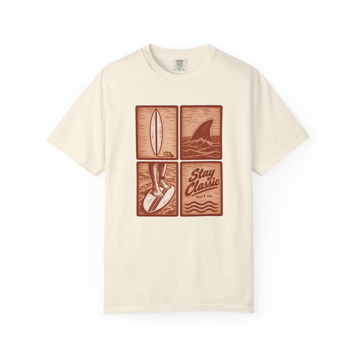 Stay Classic Surf Co Tee | Vintage Woodblock Surf Shirt | Retro Surf T-Shirt | Comfort Colors Gift
