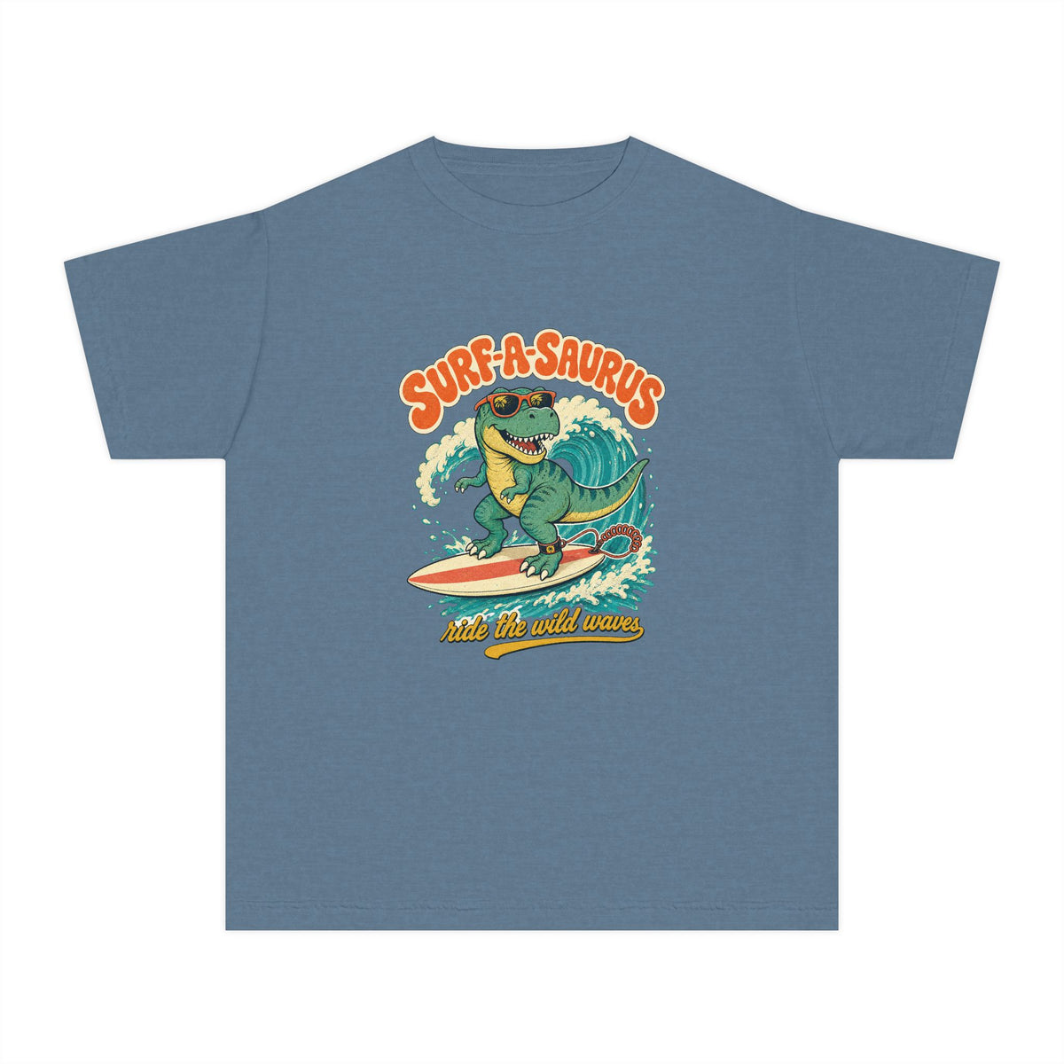 Surf-A-Saurus Kids Tee | Dinosaur Surf Kids Shirt | Youth Beach T-Shirt | Surf Kid Gift
