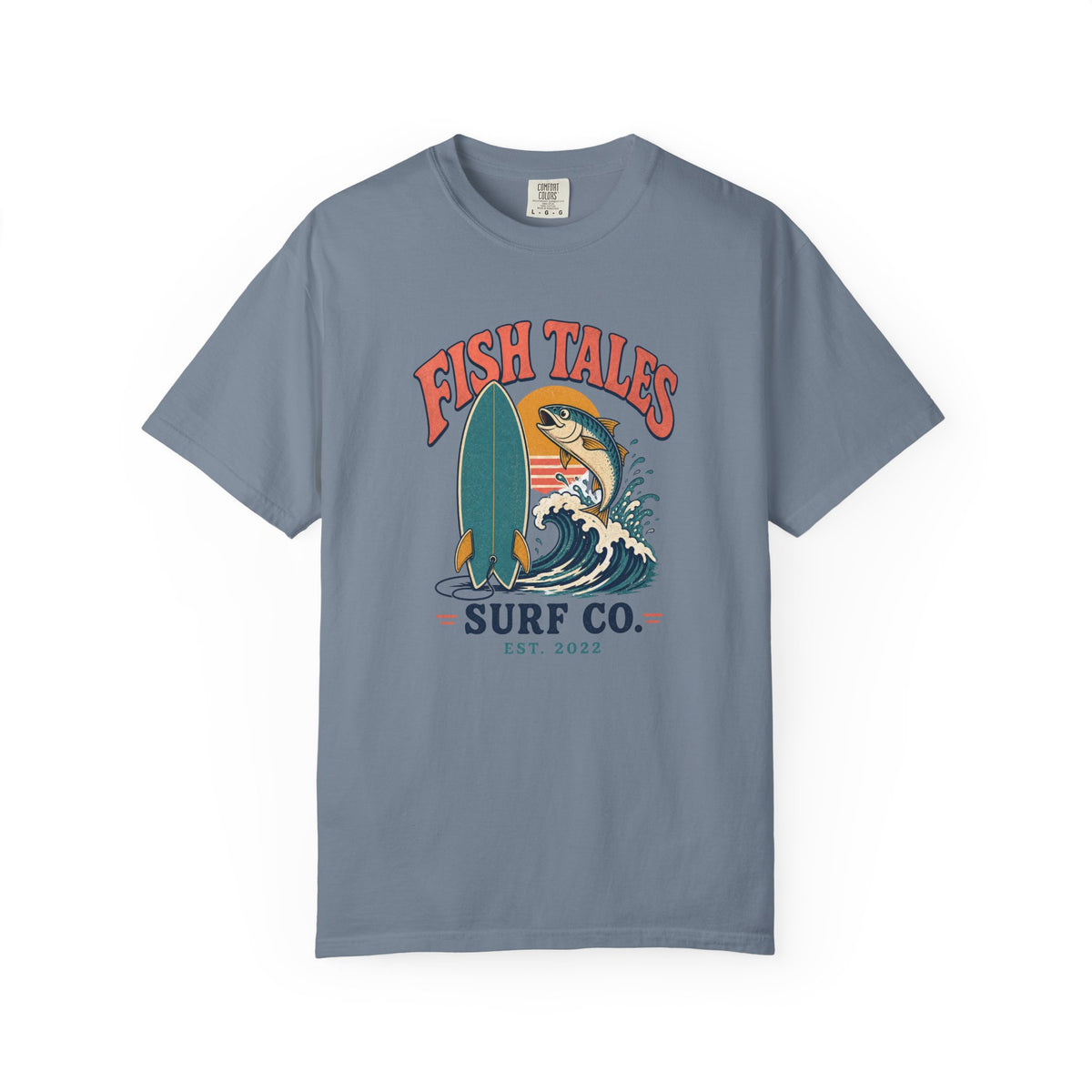 Fish Tales Surf Co. Tee | Retro Fish Board Shirt | Retro Beach T-Shirt | Comfort Colors Gift