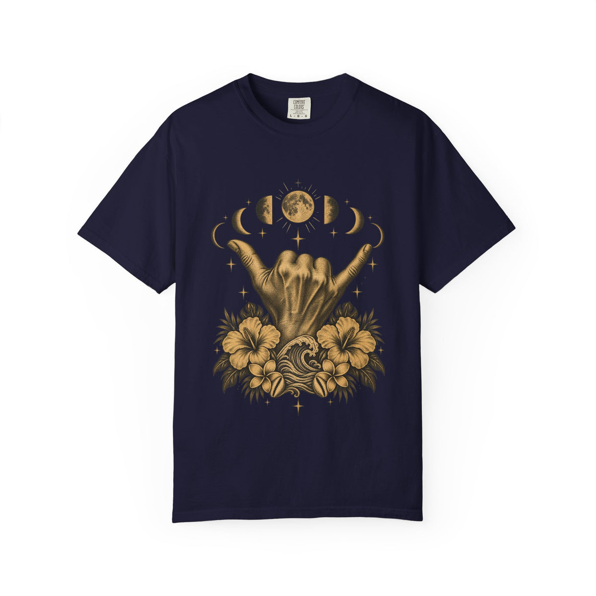 Shaka Moon Phases Shirt | Celestial Shaka Hand Tee | Comfort Colors T-Shirt