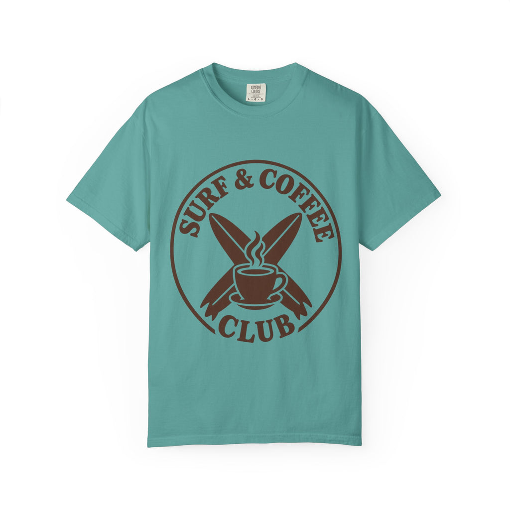 Surf And Coffee Club Shirt | Coffee Lover Surfboard Tee | Comfort Colors T-Shirt