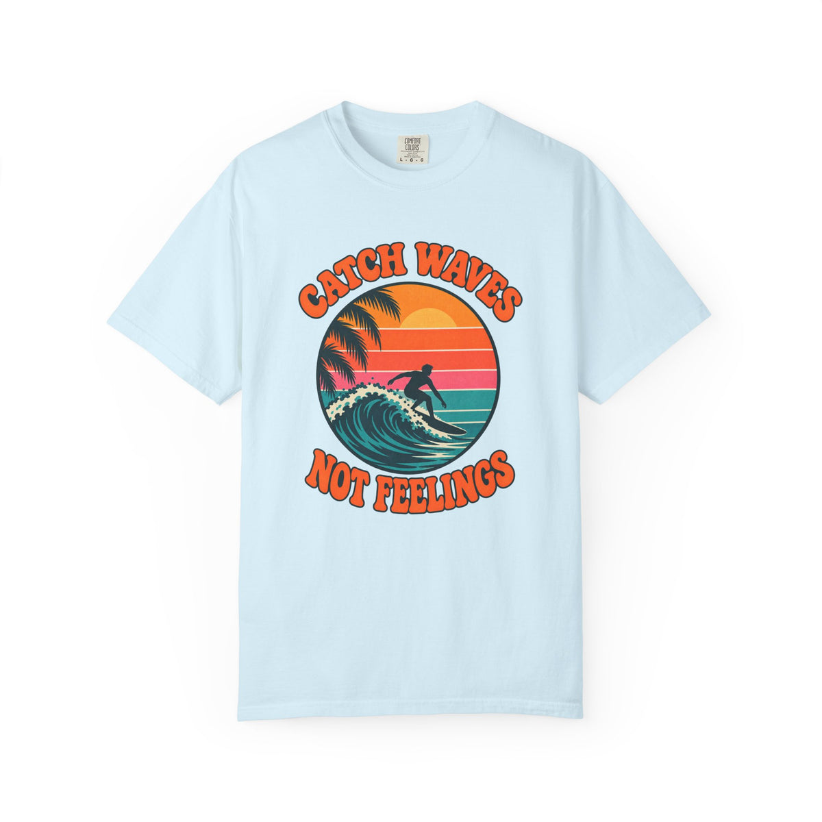 Catch Waves Not Feelings Tee | Retro Sunset Surfer Shirt | Funny Surf T-Shirt | Comfort Colors Ivory