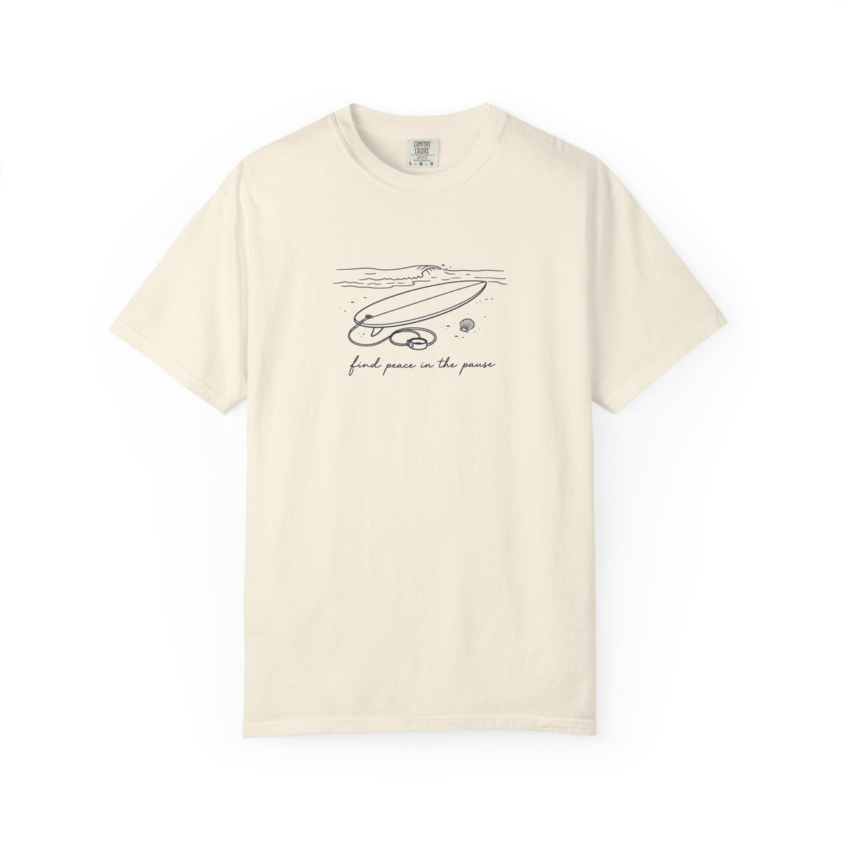 Find Peace In The Pause Tee | Minimal Surfboard Shirt | Inspirational Ocean T-Shirt | Comfort Colors