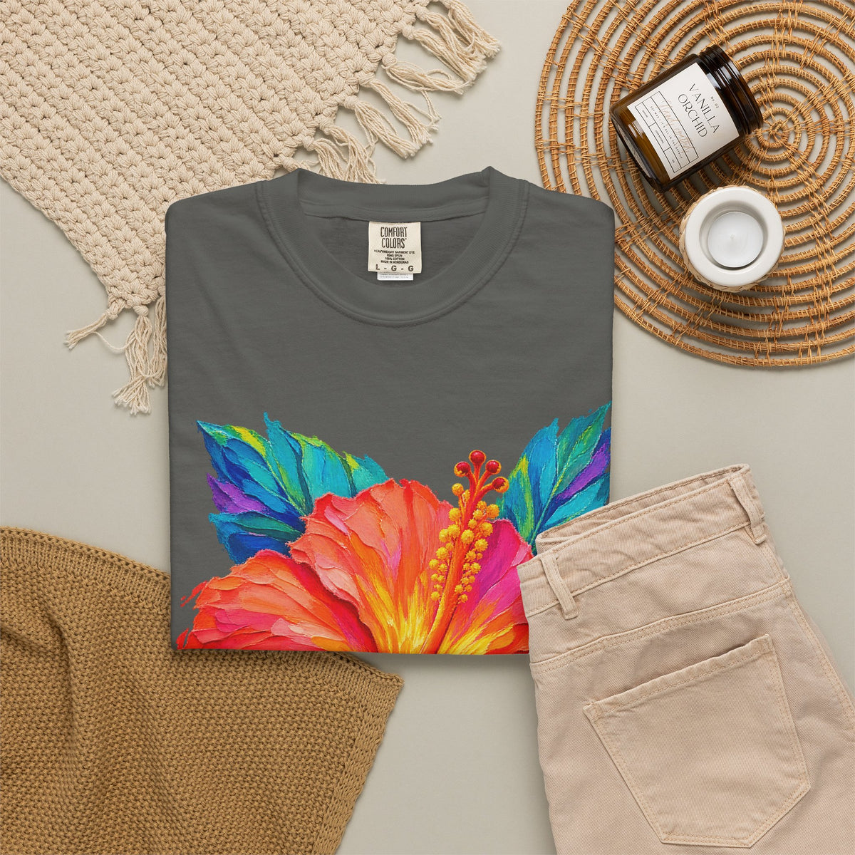 Painted Hibiscus Sunrise Shirt | Tropical Flower Tee | Comfort Colors T-Shirt