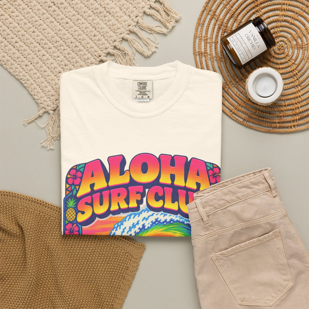 Aloha Surf Club Tee | Hawaiian Retro Surf Shirt | Tropical Hibiscus T-Shirt | Comfort Colors