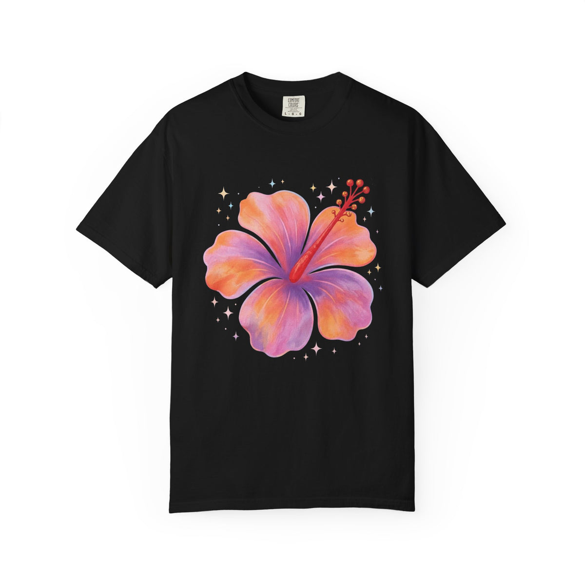 Pastel Hibiscus Tee | Sparkly Tropical Flower Shirt | Dreamy Hibiscus Graphic T-Shirt | Comfort Colors