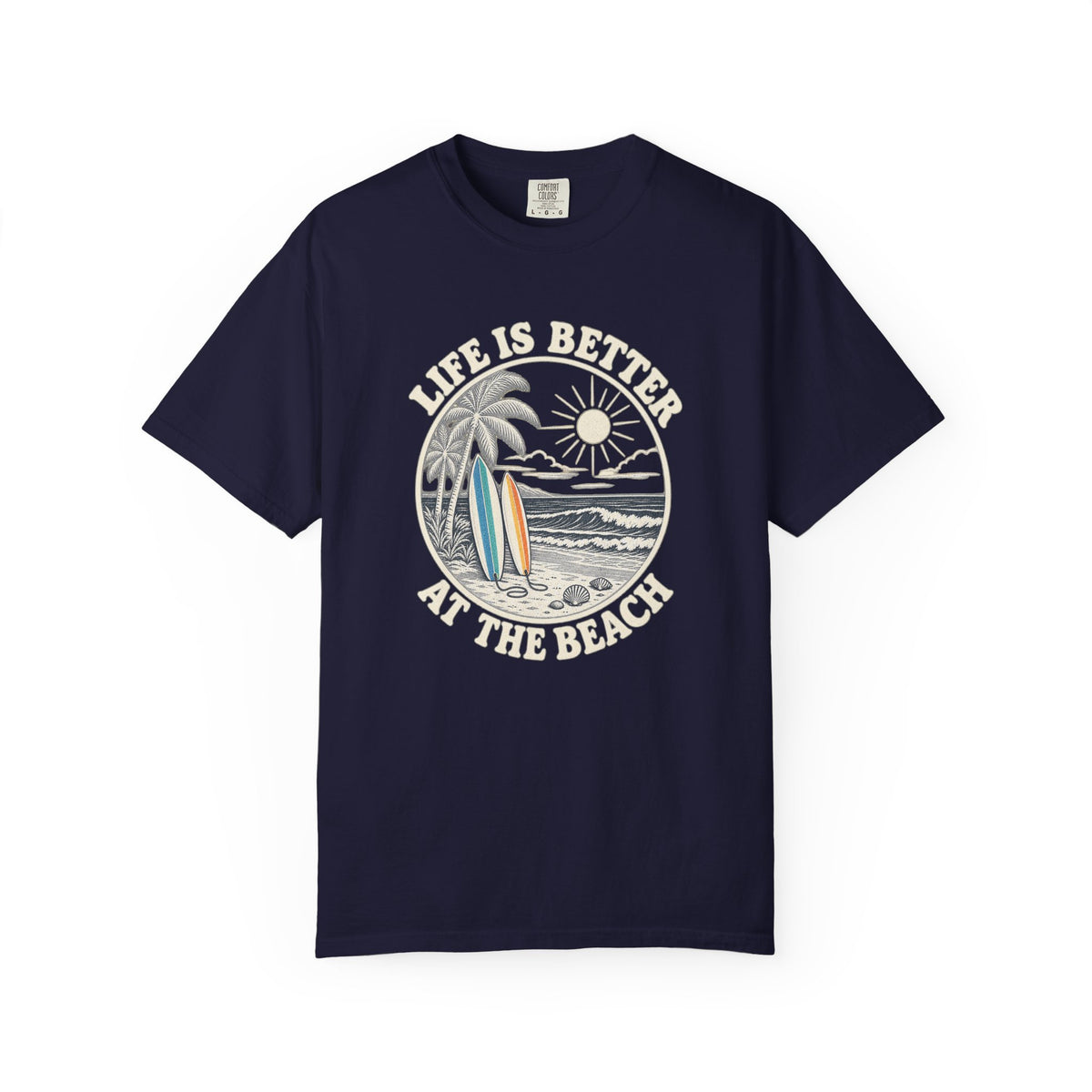 Life Is Better At The Beach Tee | Vintage Beach Sketch Shirt | Palm Surfboard T-Shirt | Comfort Colors Gift