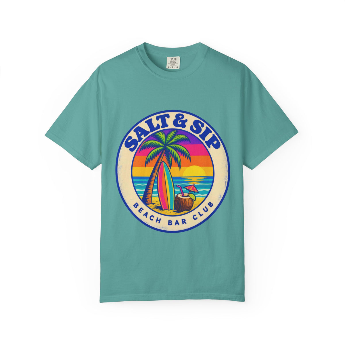 Salt & Sip Beach Bar Club Tee | Retro Sunset Badge Shirt | Tropical Cocktail T-Shirt | Comfort Colors