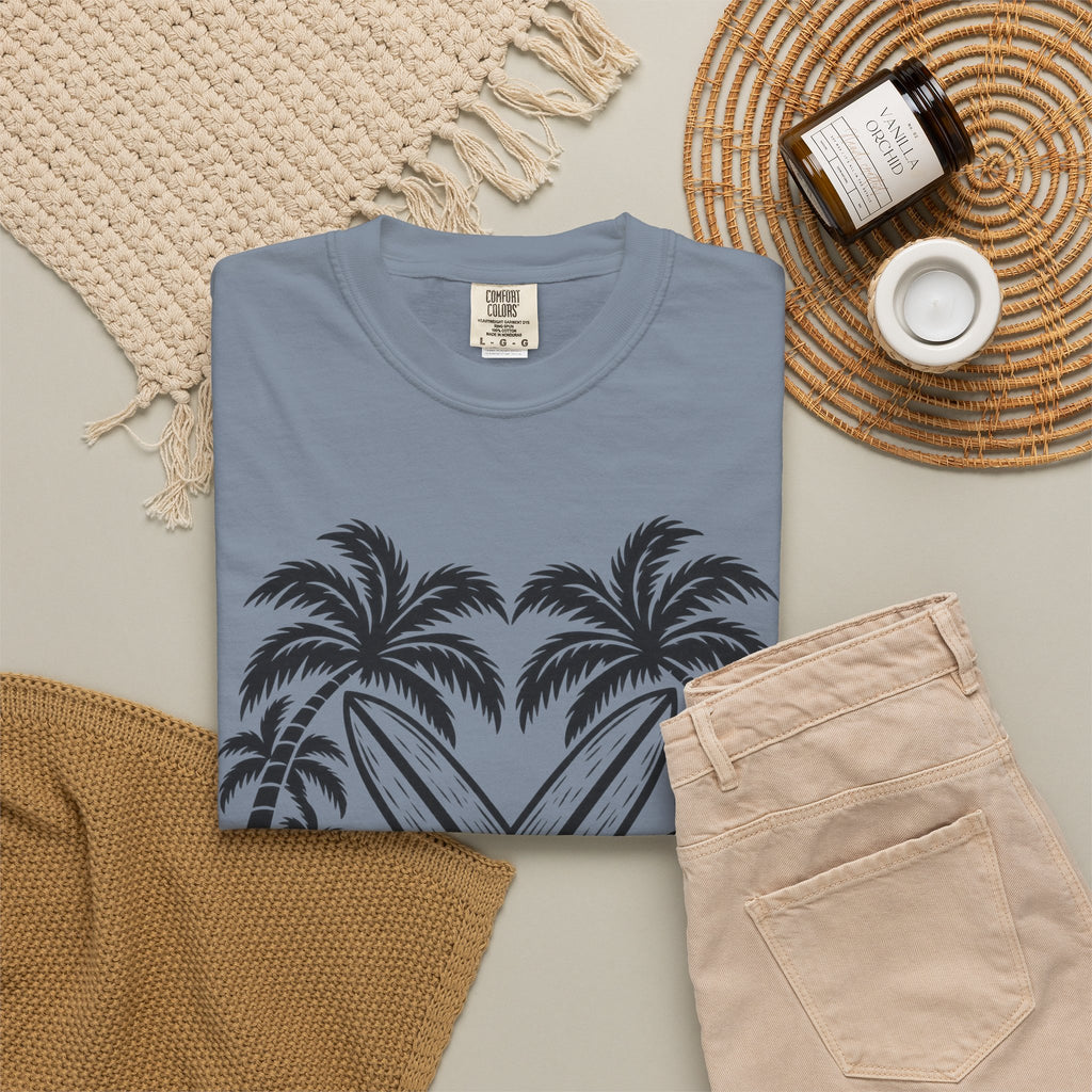 Tropic Tides Surf Shirt | Woodcut Crossed Boards Tee | Comfort Colors T-Shirt