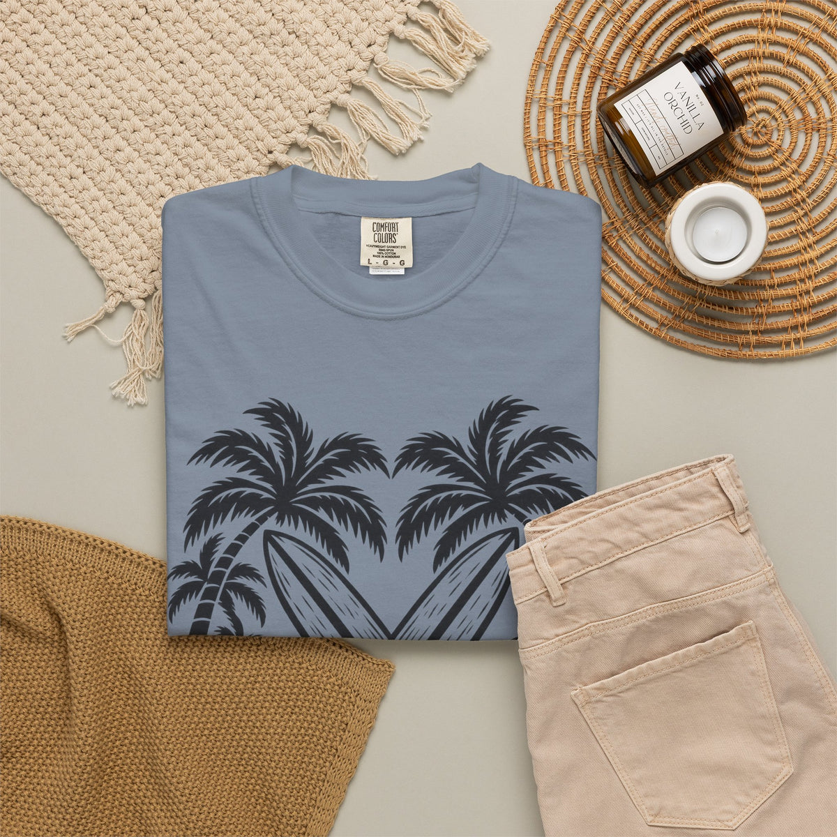 Tropic Tides Surf Shirt | Woodcut Crossed Boards Tee | Comfort Colors T-Shirt