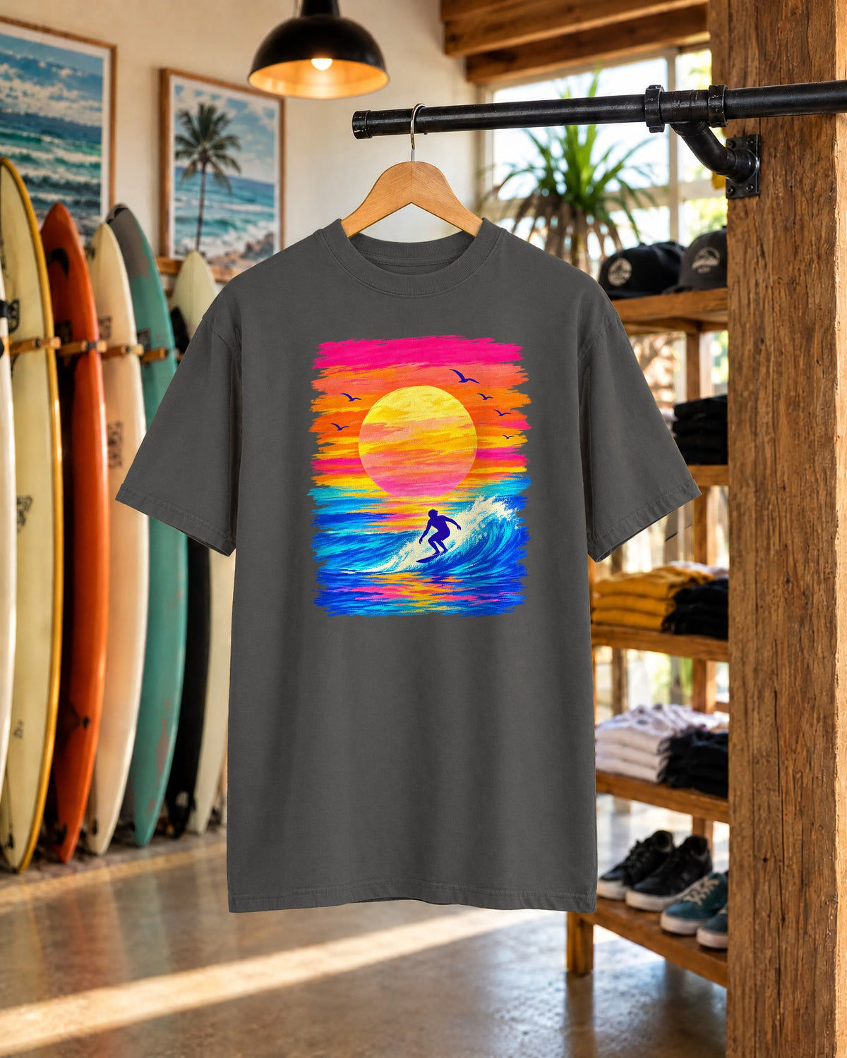 Grunge Sunset Surfer Shirt | Retro Stripe Surf Tee | Comfort Colors T-Shirt