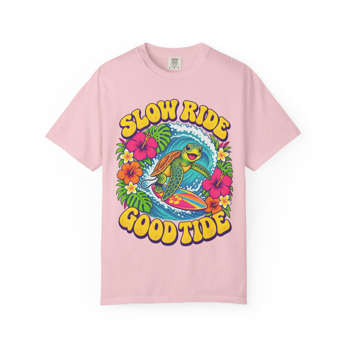 Slow Ride Good Tide Tee | Sea Turtle Surf Shirt | Groovy 70s Beach T-Shirt | Comfort Colors