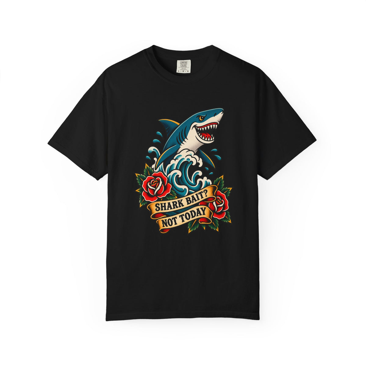 Shark Bait Not Today Tee | Tattoo Style Shark Shirt | Old School Surf T-Shirt | Comfort Colors Surfer Gift