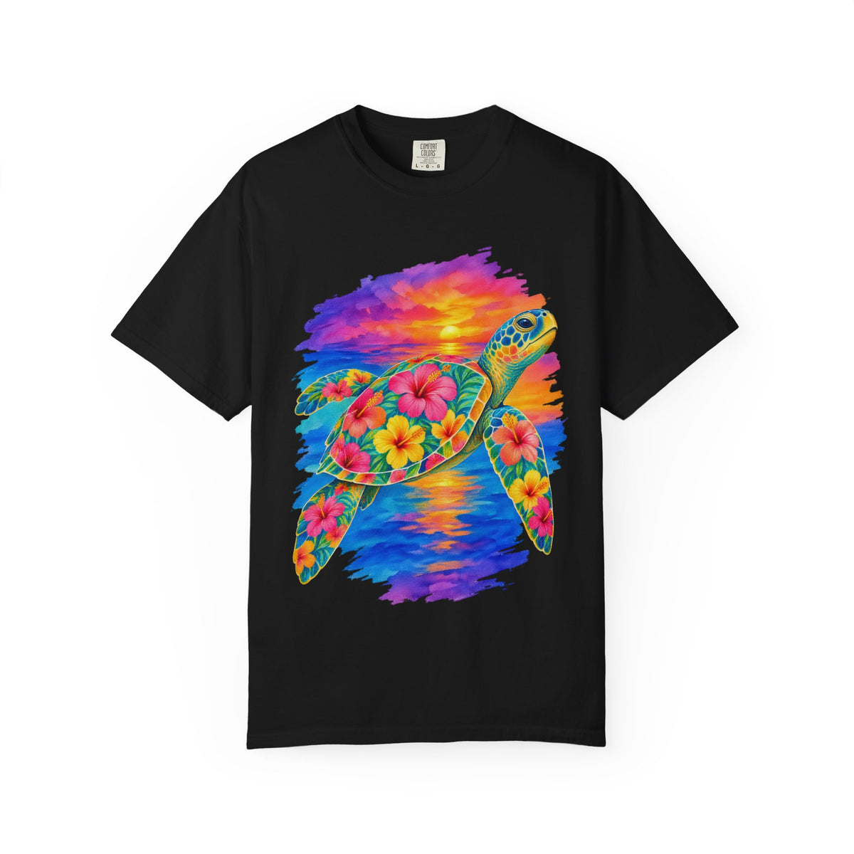 Floral Sea Turtle Shirt | Hibiscus Turtle Sunset Tee | Comfort Colors T-Shirt