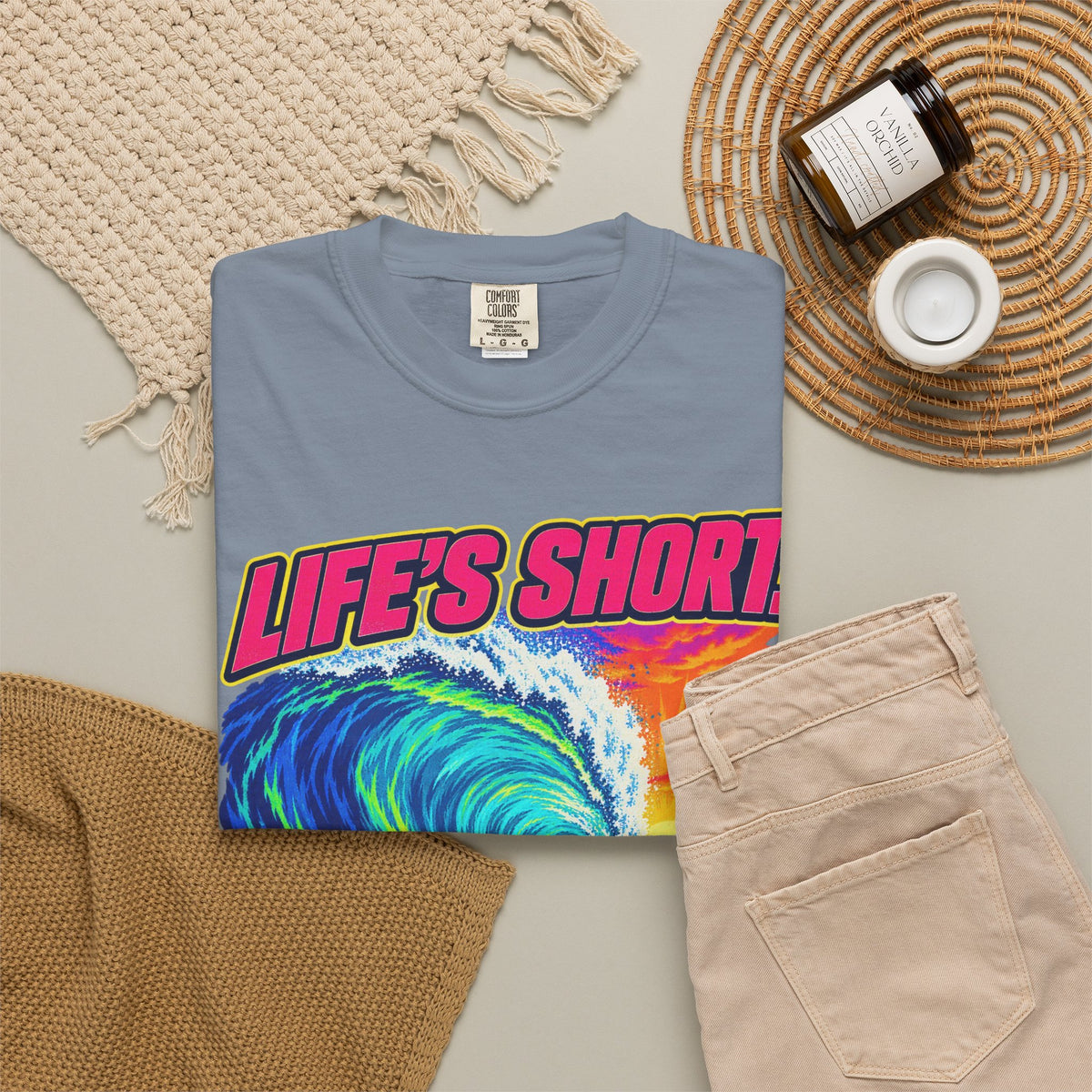 Life's Short Paddle Out Tee | Surf Motivation Shirt | Retro Surfboard T-Shirt | Comfort Colors