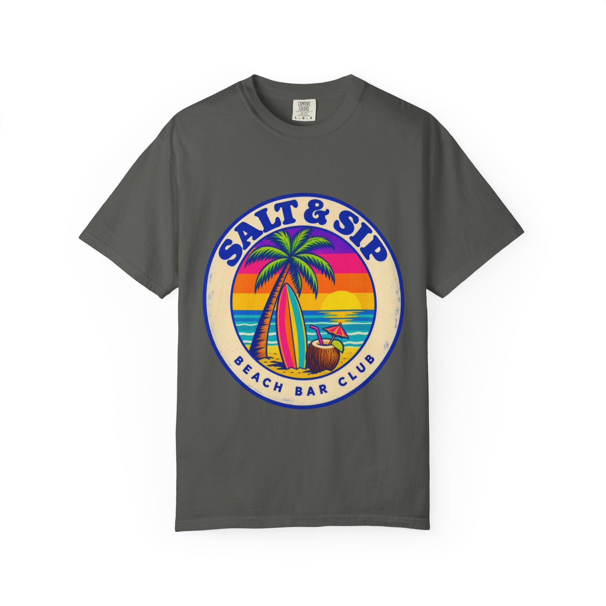 Salt & Sip Beach Bar Club Tee | Retro Sunset Badge Shirt | Tropical Cocktail T-Shirt | Comfort Colors