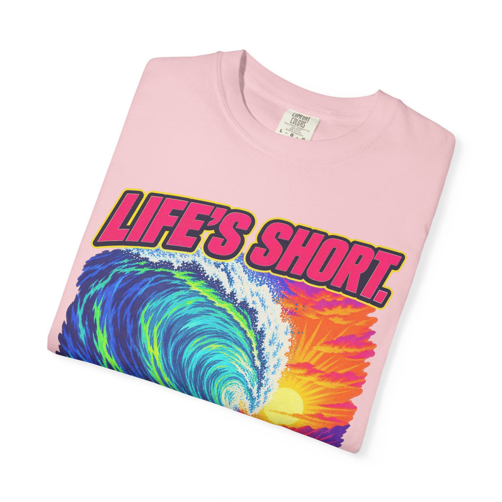 Life's Short Paddle Out Tee | Surf Motivation Shirt | Retro Surfboard T-Shirt | Comfort Colors