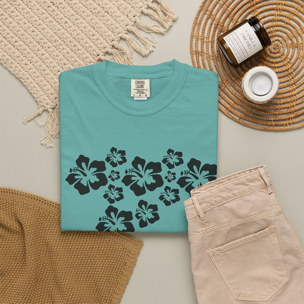Hibiscus Flowers Tee | Black Hibiscus Cluster Shirt | Tropical Island Flower T-Shirt | Comfort Colors