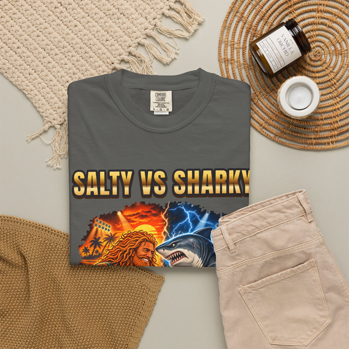 Salty vs Sharky Fight Shirt | Boxing Poster Surf Bootleg Tee | Comfort Colors T-Shirt