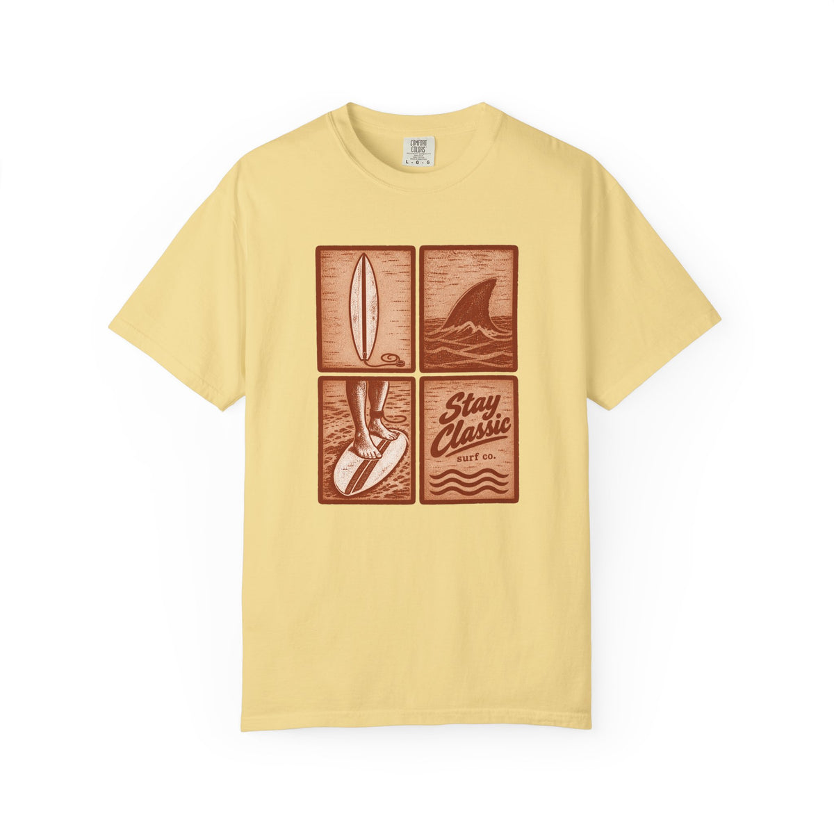 Stay Classic Surf Co Tee | Vintage Woodblock Surf Shirt | Retro Surf T-Shirt | Comfort Colors Gift
