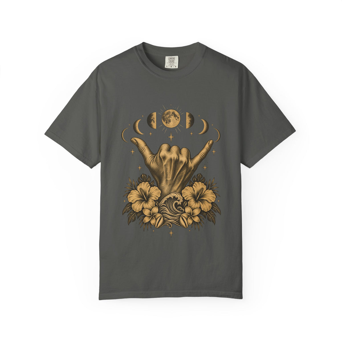 Shaka Moon Phases Shirt | Celestial Shaka Hand Tee | Comfort Colors T-Shirt