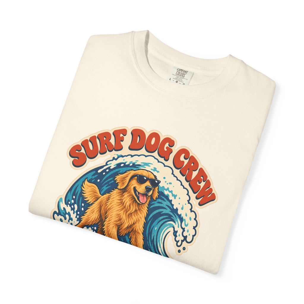 Surf Dog Crew Tee | Golden Retriever Surfing Shirt | Funny Dog Lover Surf T-Shirt | Comfort Colors