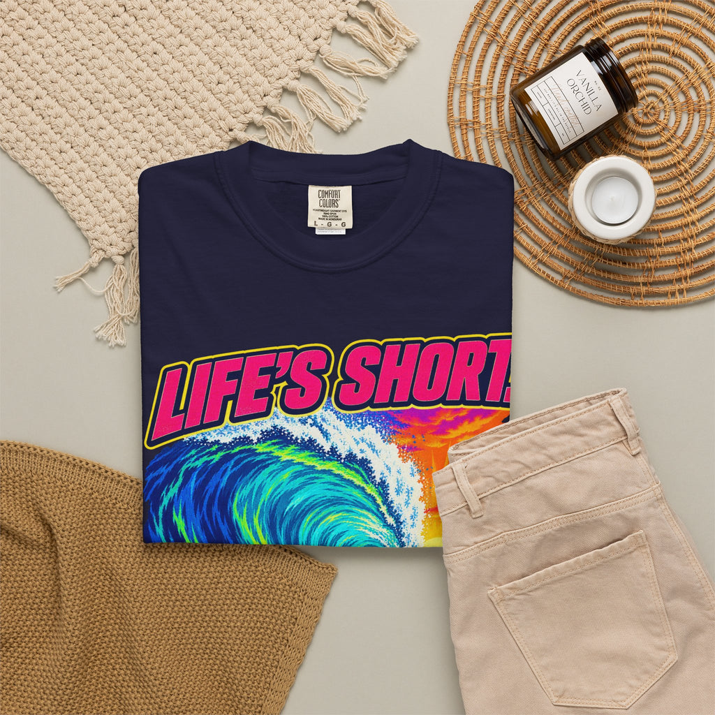 Life's Short Paddle Out Tee | Surf Motivation Shirt | Retro Surfboard T-Shirt | Comfort Colors