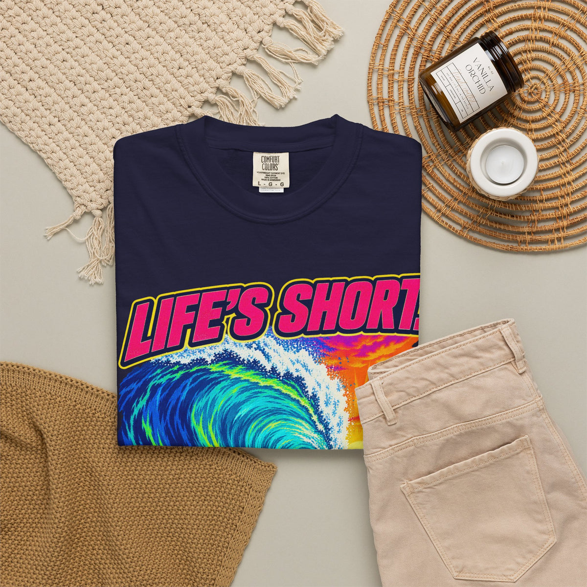 Life's Short Paddle Out Tee | Surf Motivation Shirt | Retro Surfboard T-Shirt | Comfort Colors