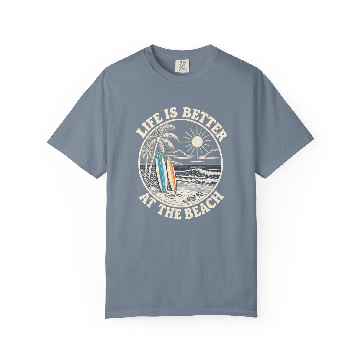 Life Is Better At The Beach Tee | Vintage Beach Sketch Shirt | Palm Surfboard T-Shirt | Comfort Colors Gift