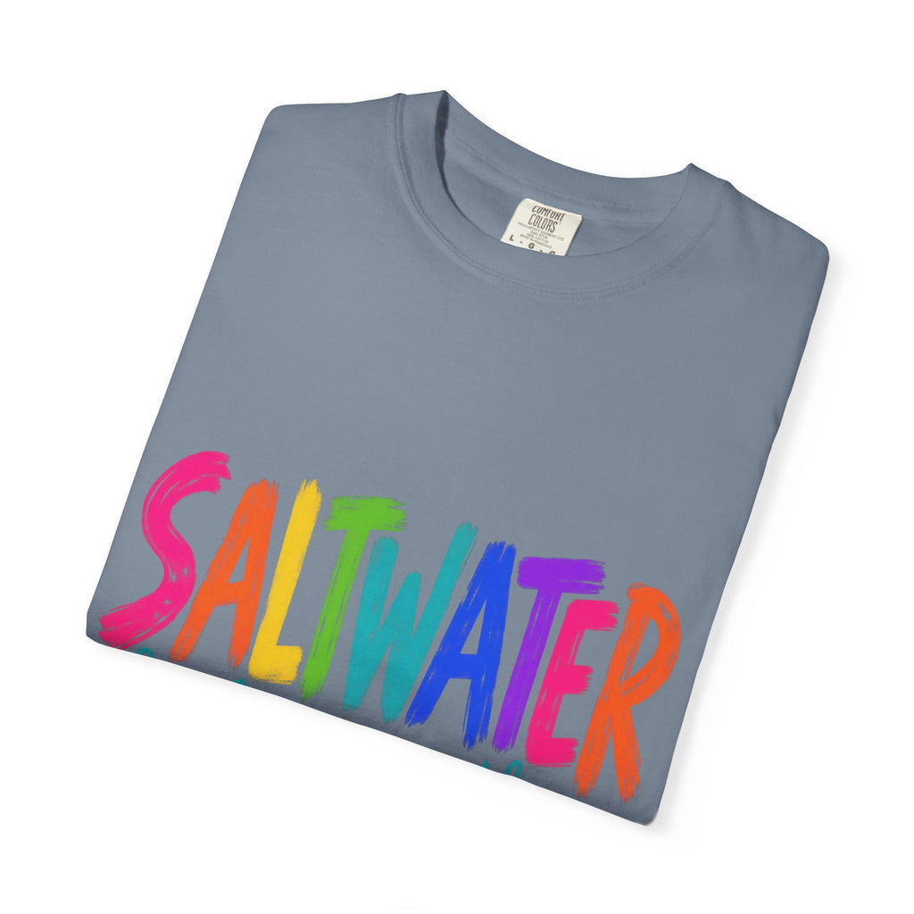 Saltwater Heals Everything Tee | Ocean Therapy Shirt | Colorful Brush Letter T-Shirt | Comfort Colors