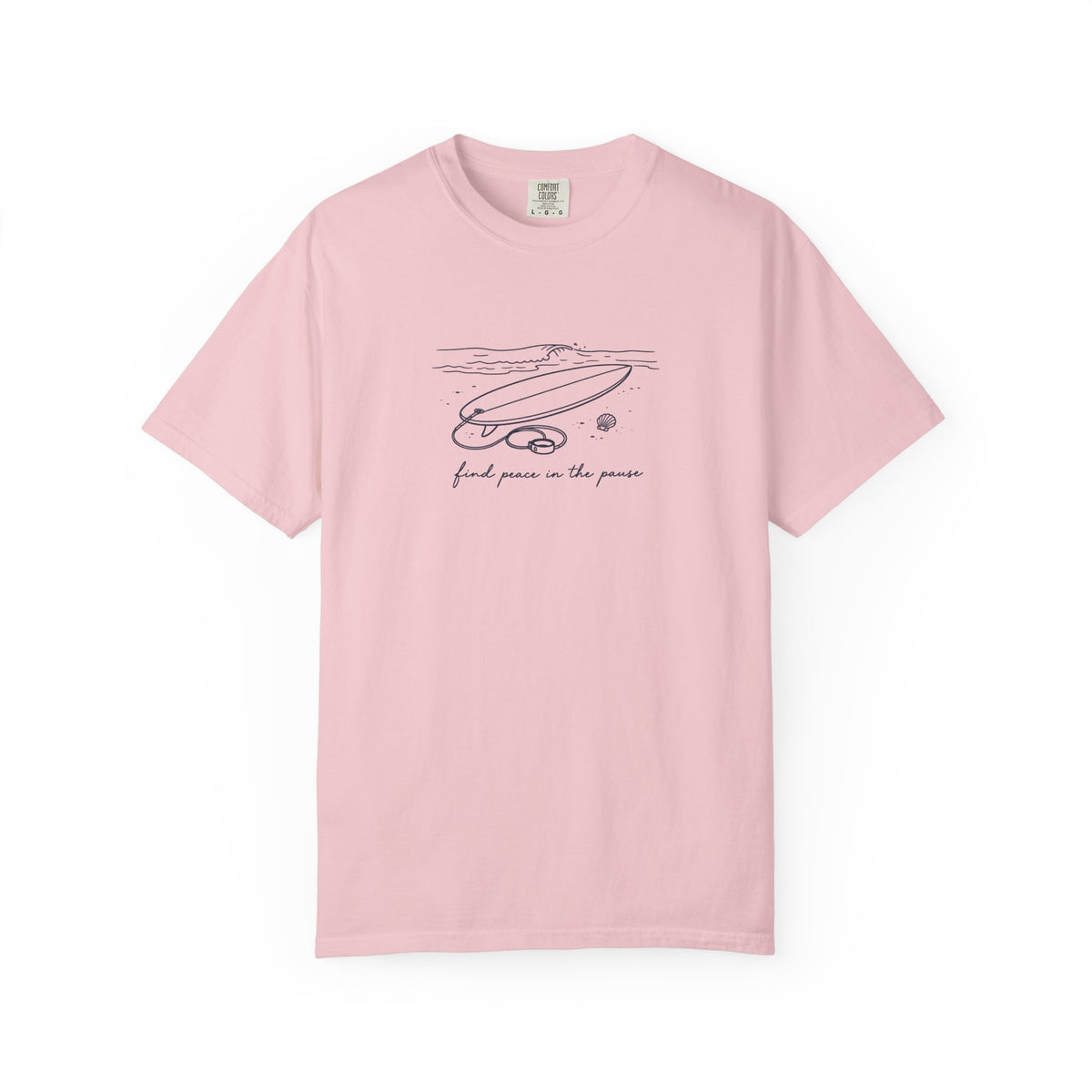 Find Peace In The Pause Tee | Minimal Surfboard Shirt | Inspirational Ocean T-Shirt | Comfort Colors