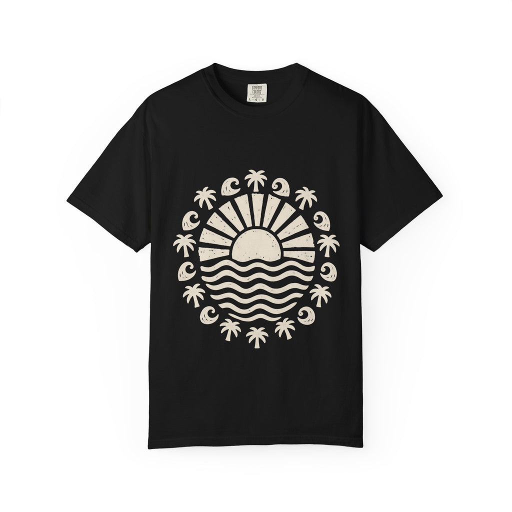 Linocut Sun Wave Shirt | Minimal Palm Medallion Tee | Comfort Colors T-Shirt