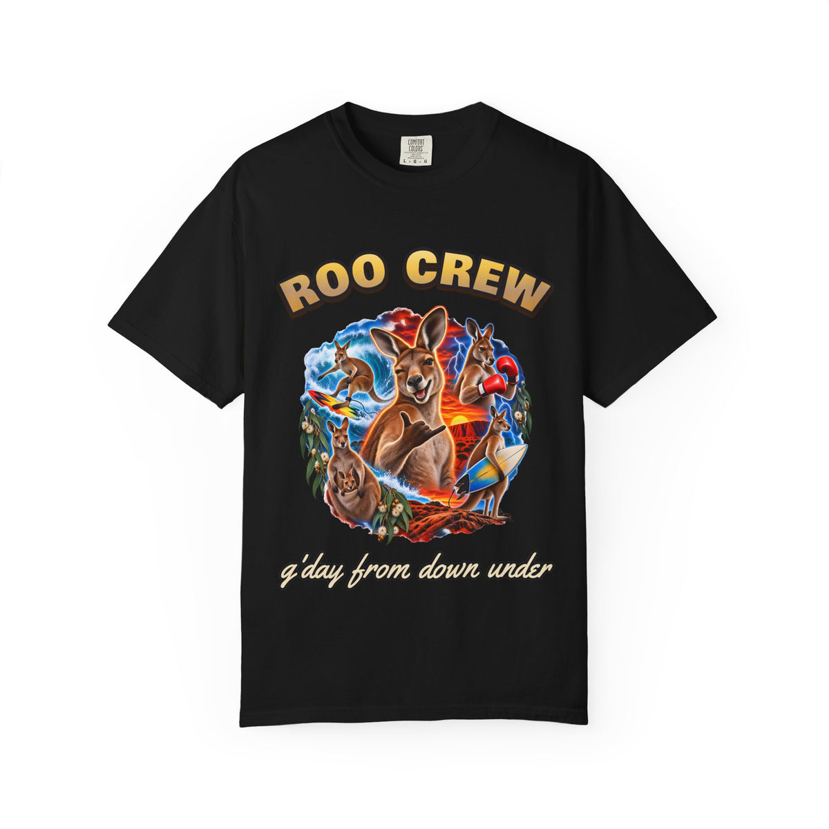 Roo Crew Kangaroo Shirt | Funny Aussie Bootleg Tee | Comfort Colors T-Shirt