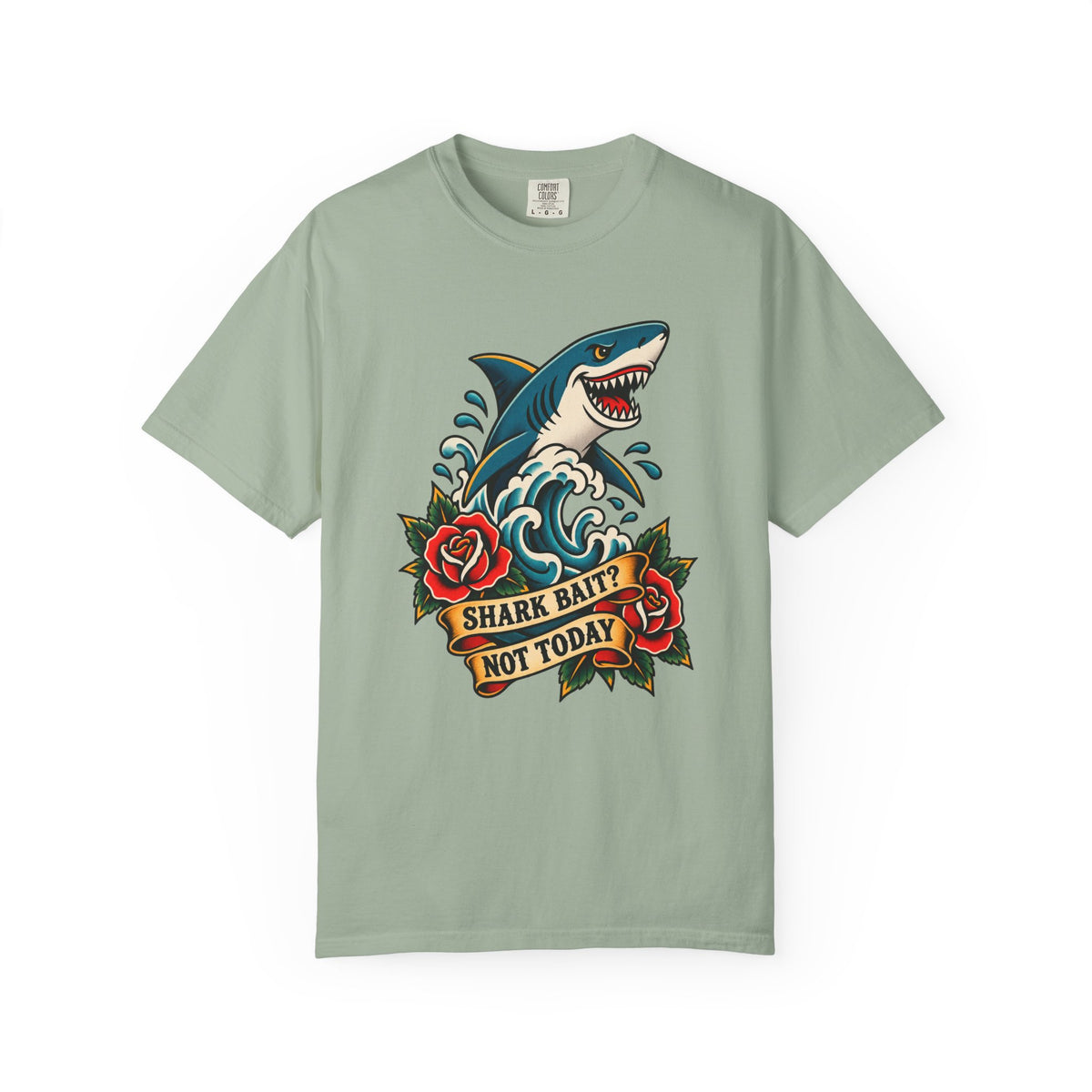 Shark Bait Not Today Tee | Tattoo Style Shark Shirt | Old School Surf T-Shirt | Comfort Colors Surfer Gift