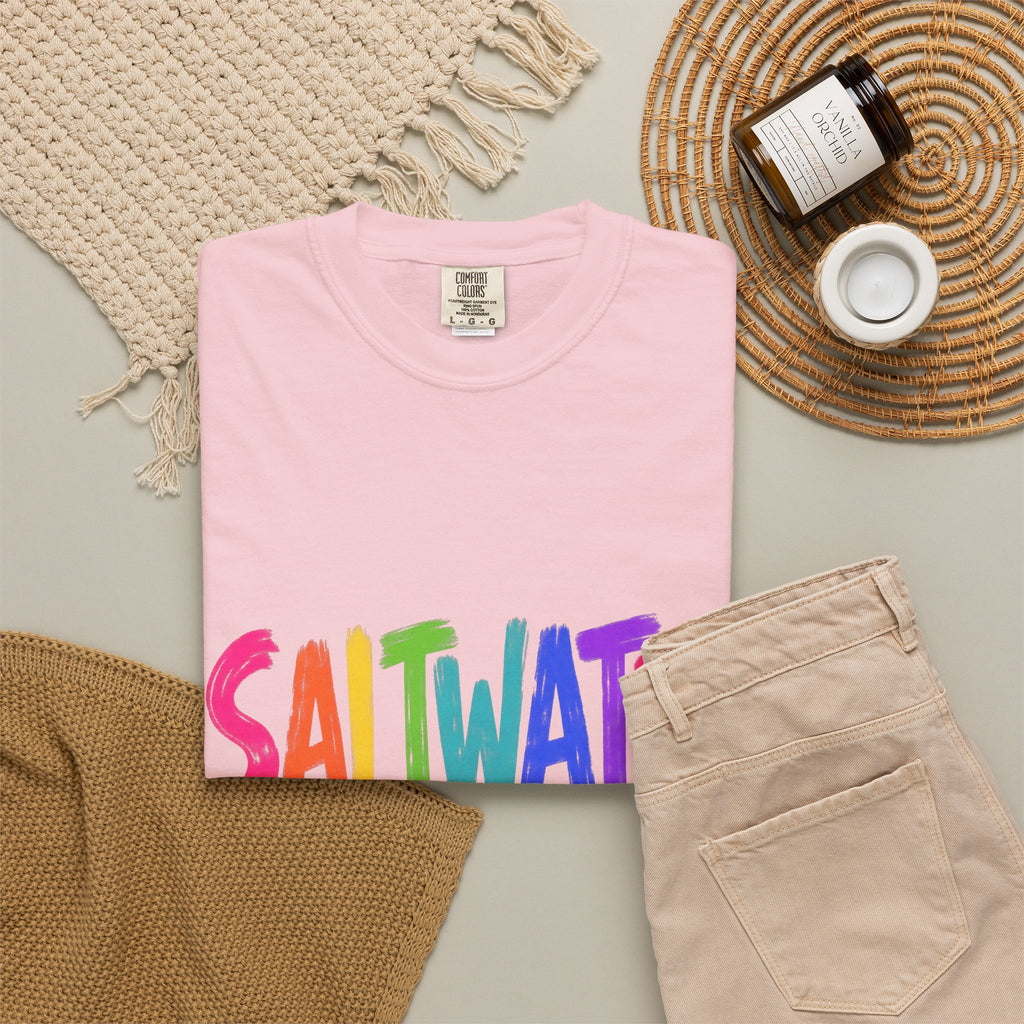 Saltwater Heals Everything Tee | Ocean Therapy Shirt | Colorful Brush Letter T-Shirt | Comfort Colors