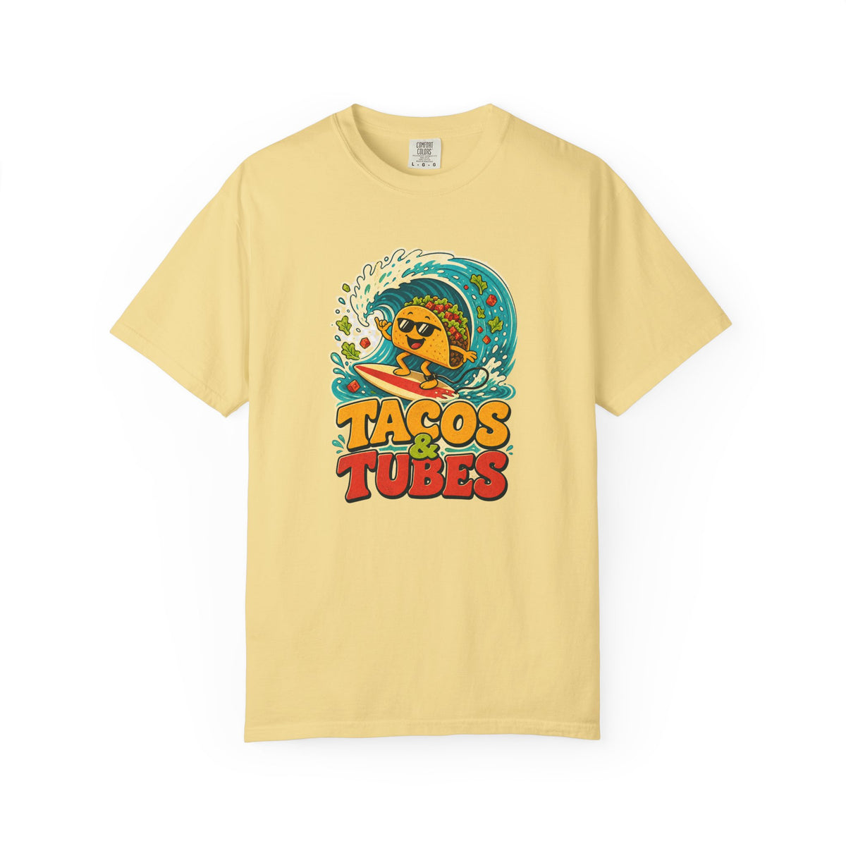Tacos & Tubes Tee | Funny Taco Surf Shirt | Retro Beach T-Shirt | Comfort Colors Gift