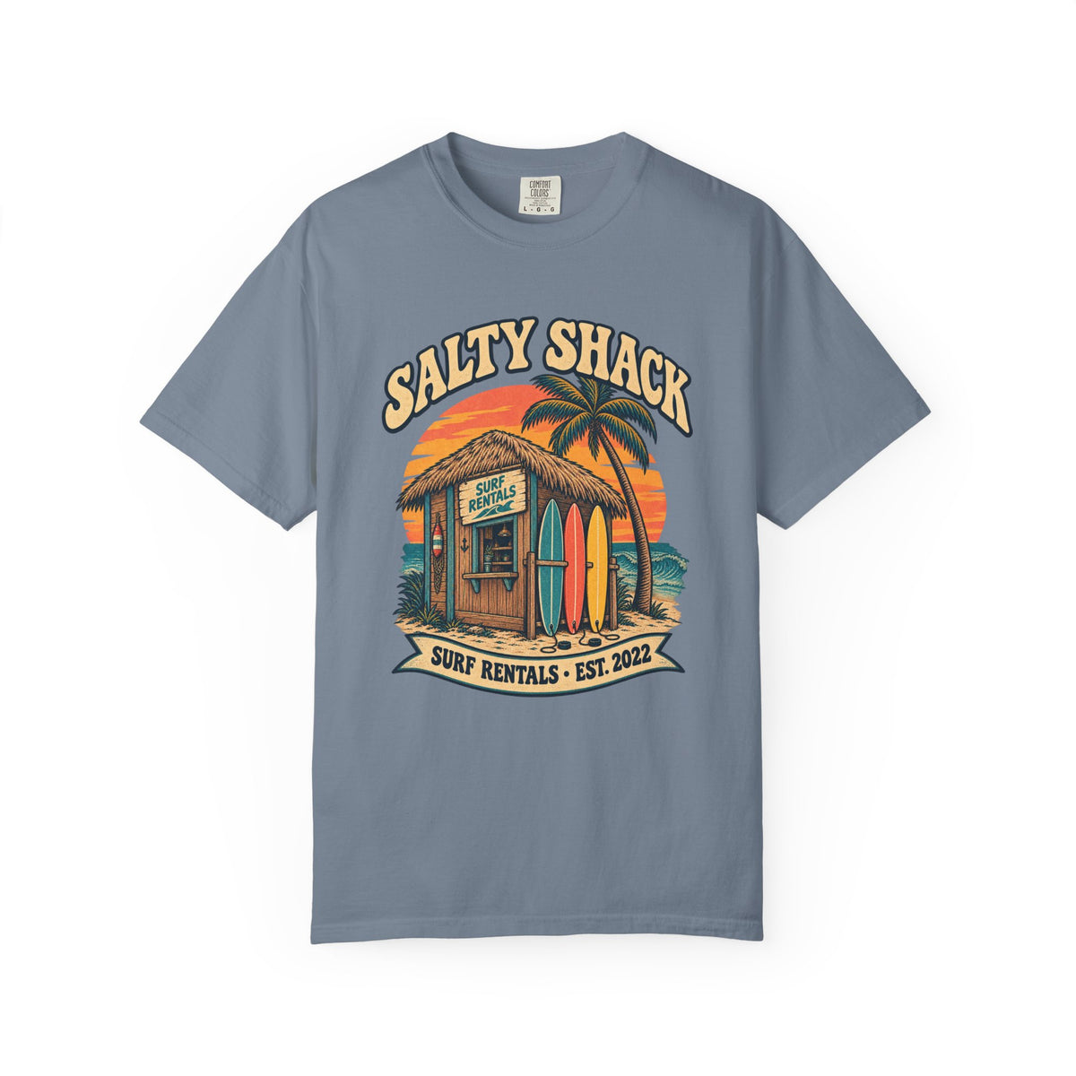 Salty Shack Surf Rentals Tee | Vintage Beach Hut Surf Shirt | Retro Surf Shop T-Shirt | Comfort Colors