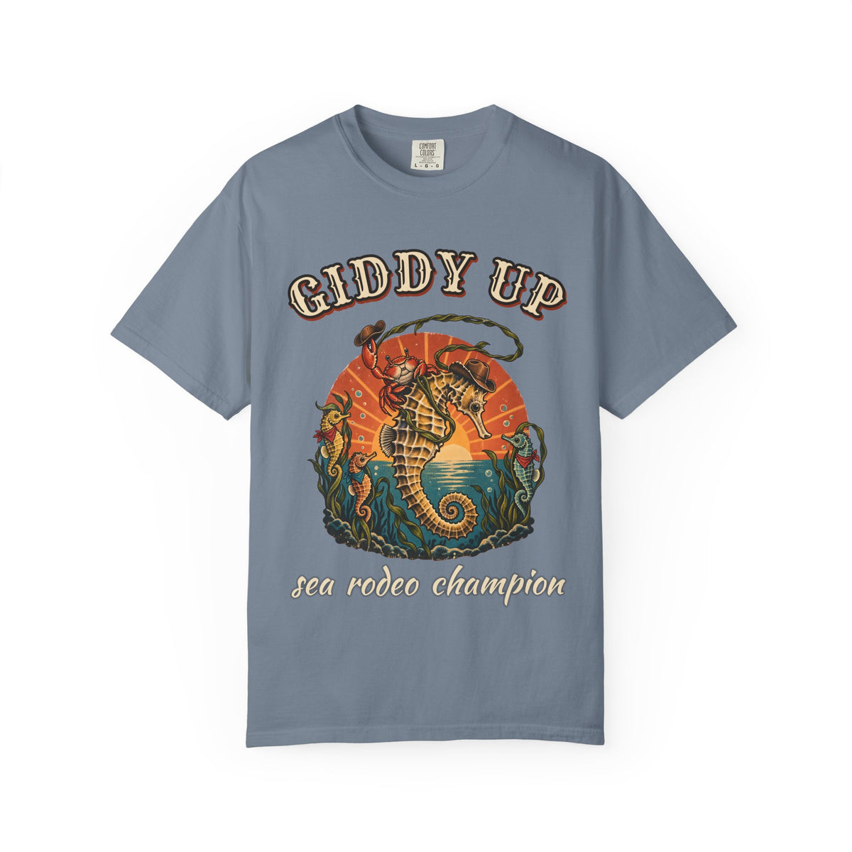 Giddy Up Sea Rodeo Shirt | Seahorse Cowboy Bootleg Tee | Comfort Colors T-Shirt