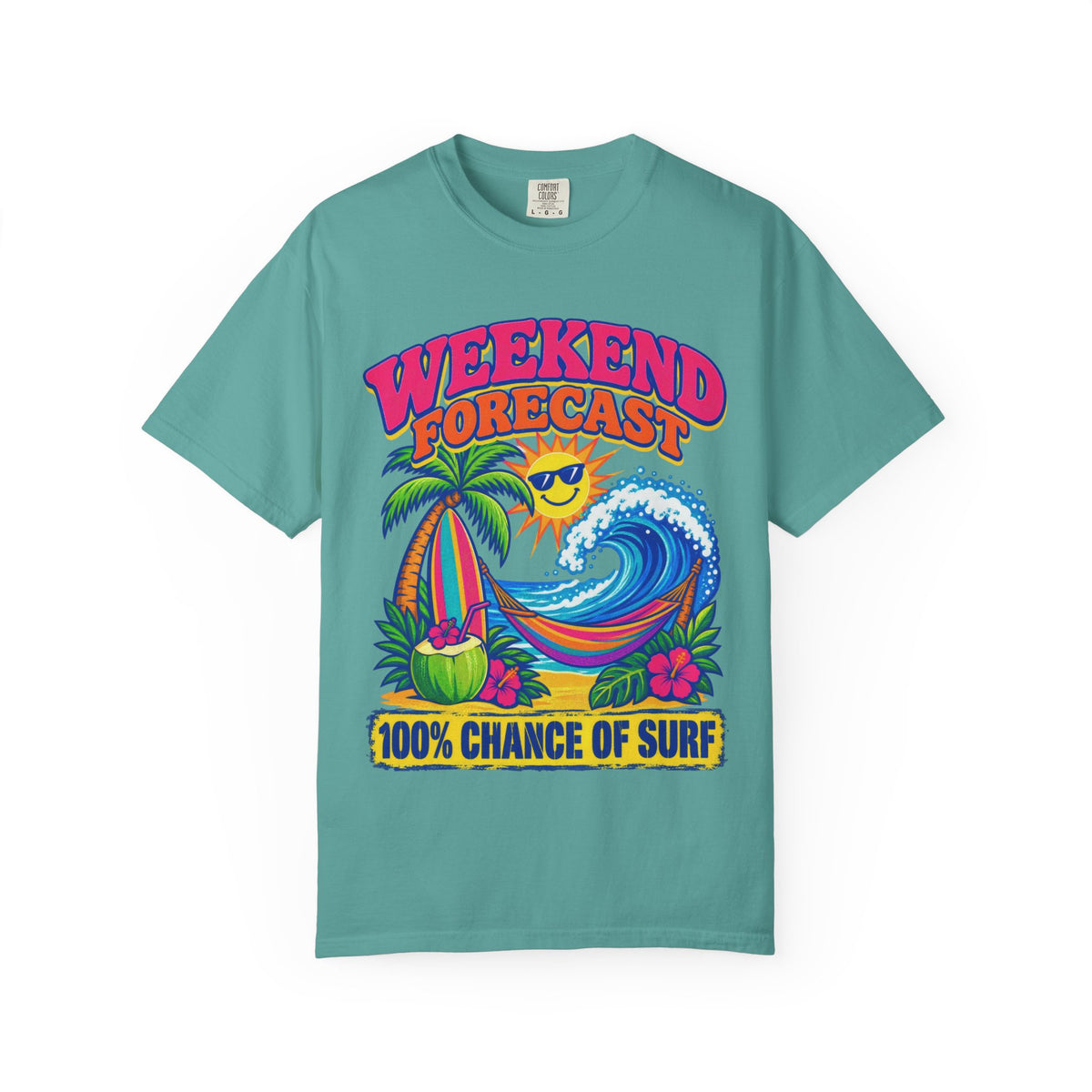 Weekend Forecast Surf Tee | Funny Weather Shirt | Beach Weekend T-Shirt | Comfort Colors