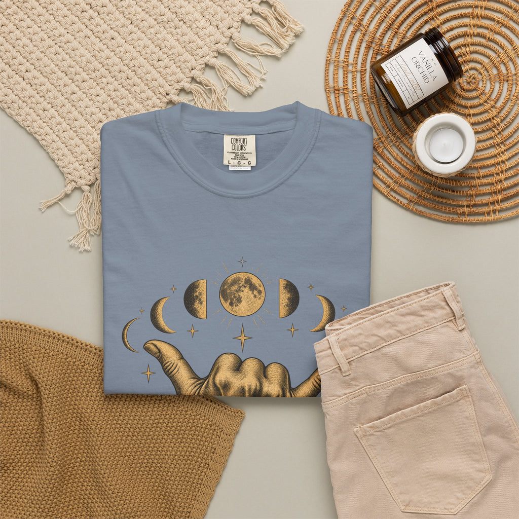 Shaka Moon Phases Shirt | Celestial Shaka Hand Tee | Comfort Colors T-Shirt