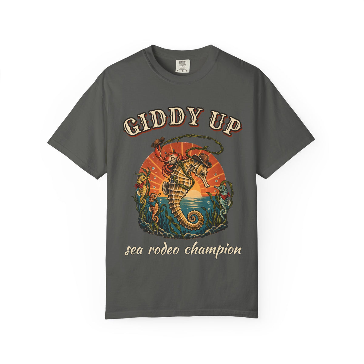 Giddy Up Sea Rodeo Shirt | Seahorse Cowboy Bootleg Tee | Comfort Colors T-Shirt