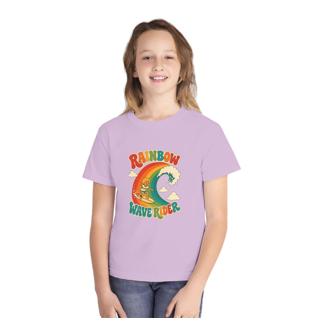 Rainbow Wave Rider Kids Tee | Rainbow Wave Kids Shirt | Youth Beach T-Shirt | Surf Kid Gift
