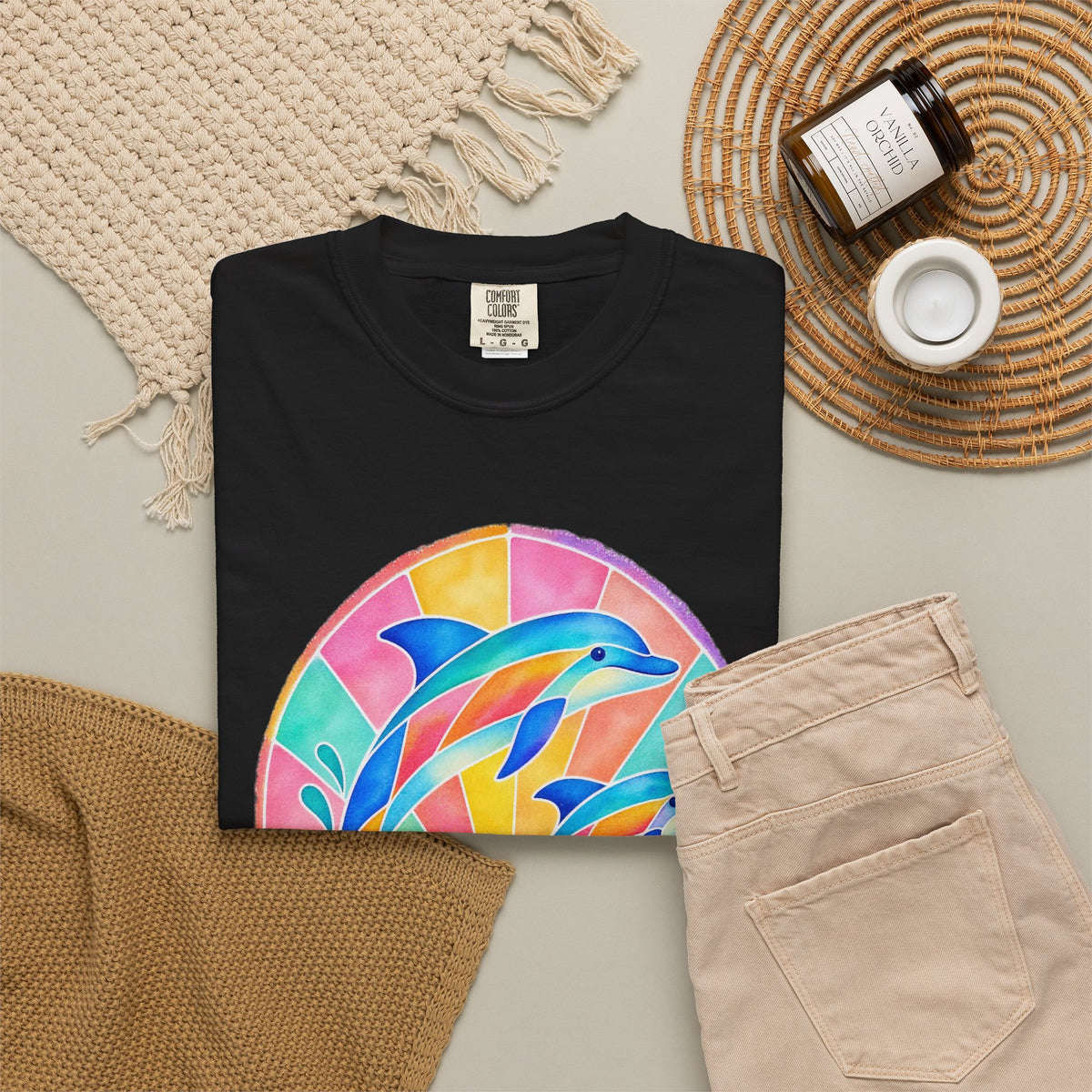 Pastel Dolphin Shirt | Stained Glass Dolphin Sunburst Tee | Comfort Colors T-Shirt