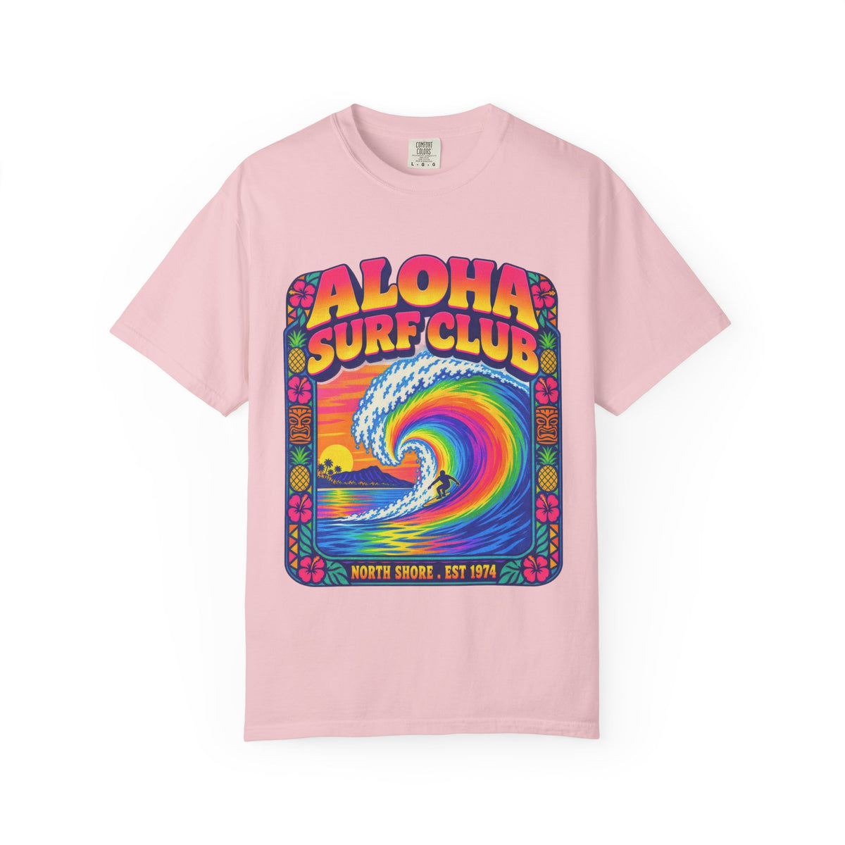 Aloha Surf Club Tee | Hawaiian Retro Surf Shirt | Tropical Hibiscus T-Shirt | Comfort Colors