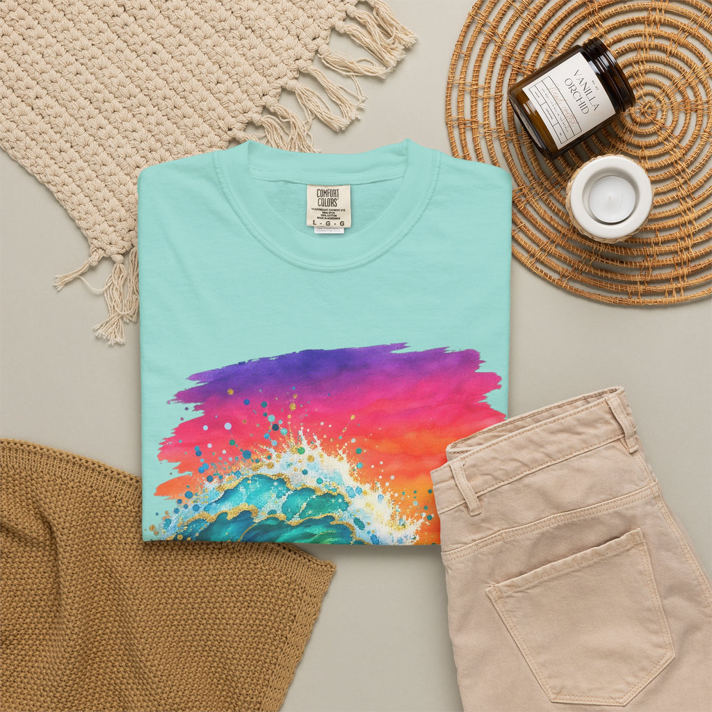 Watercolour Wave Sunset Shirt | Gold Ocean Wave Tee | Comfort Colors T-Shirt
