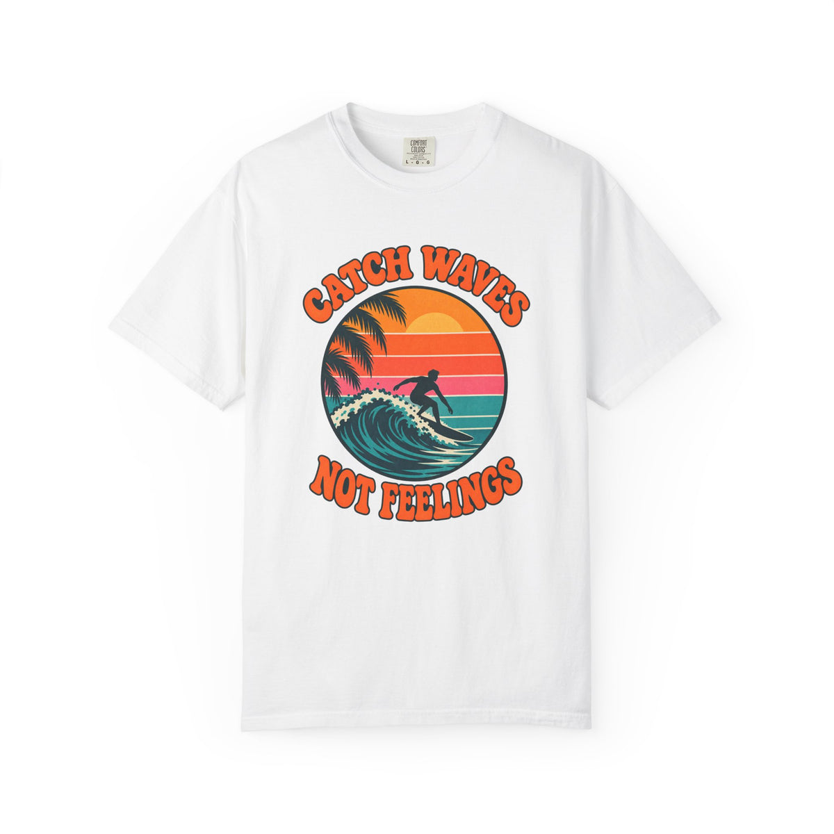 Catch Waves Not Feelings Tee | Retro Sunset Surfer Shirt | Funny Surf T-Shirt | Comfort Colors Ivory