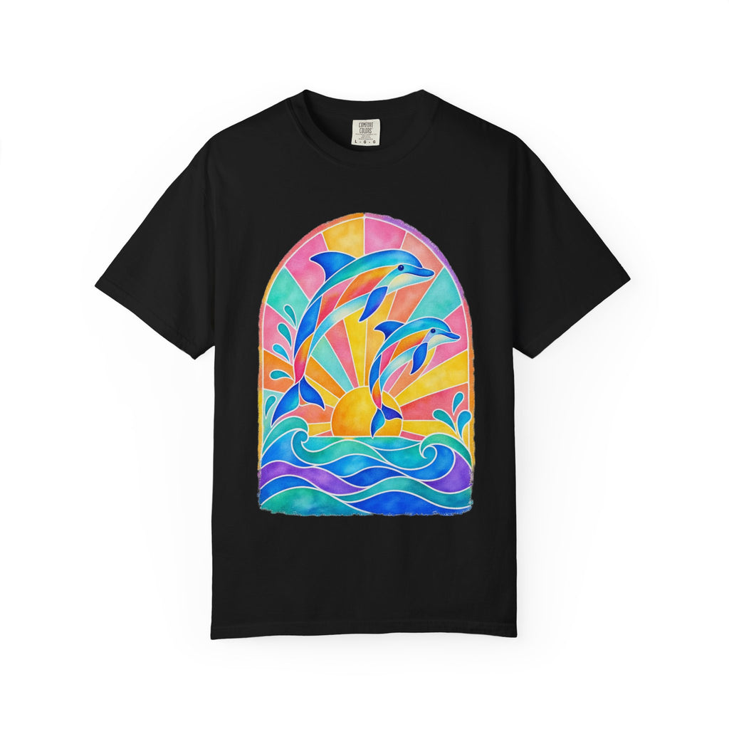 Pastel Dolphin Shirt | Stained Glass Dolphin Sunburst Tee | Comfort Colors T-Shirt