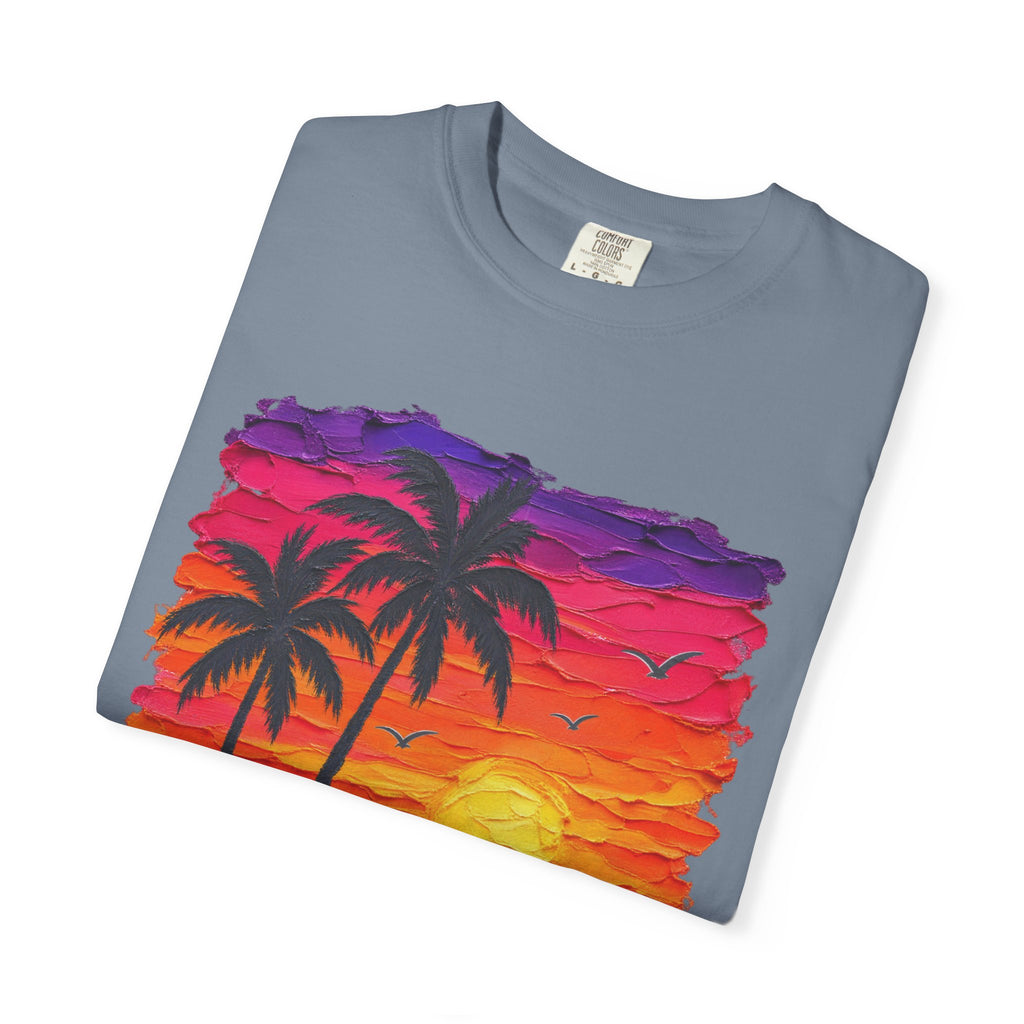 Palm Tree Sunset Shirt | Impasto Painted Beach Tee | Comfort Colors T-Shirt