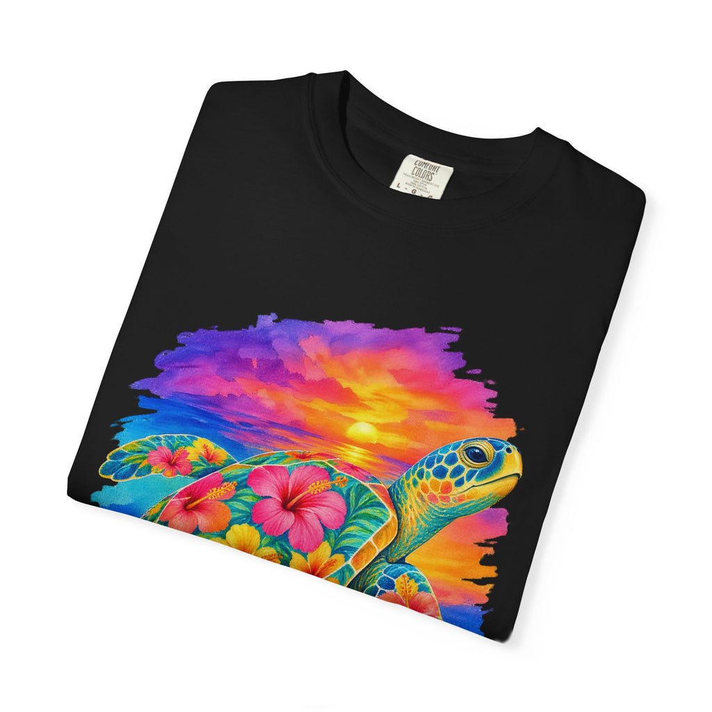 Floral Sea Turtle Shirt | Hibiscus Turtle Sunset Tee | Comfort Colors T-Shirt